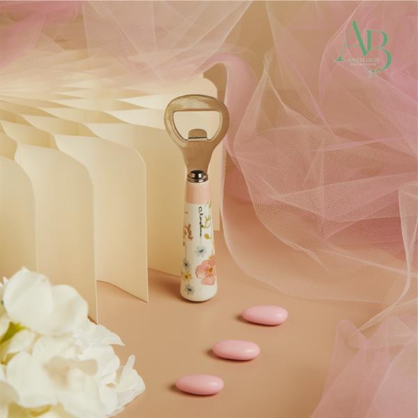 Apribottiglia Claraluna con manico in porcellana decoro floreale rosa 26021