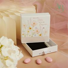 Scatola Claraluna per confettata decoro fiori rosa 10x10x3 cm