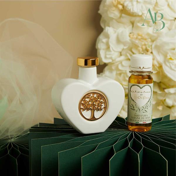 Oliera cuore Claraluna in ceramica con albero della vita oro e olio