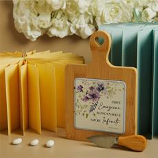 Tagliere bamboo Claraluna con coltellino decoro floreale lilla