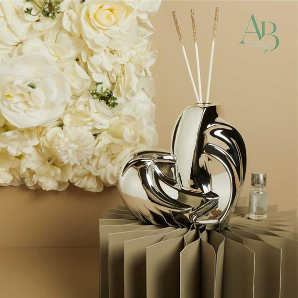 Diffusore grande cuore Claraluna in porcellana silver