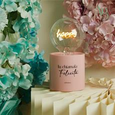 Lampada Claraluna colore rosa con luce led e scritta happy