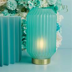 Lampada grande Claraluna plissettata in vetro di colore azzurro
