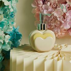 Dispenser Claraluna per sapone in porcellana bianco con spugna a cuore
