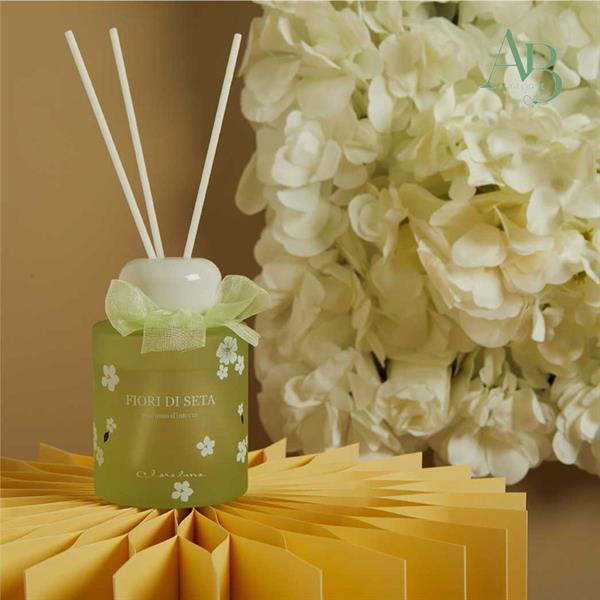 Diffusore Claraluna in vetro verde decoro fiori con 120 ml di essenza