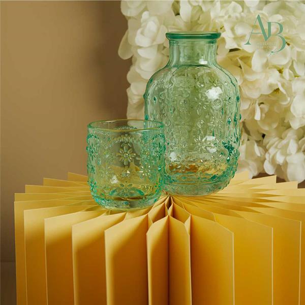 Caraffa Claraluna in vetro verde con bicchiere