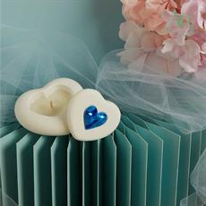 Scatolina cuore Claraluna in gesso con candela e applicazione azzurra