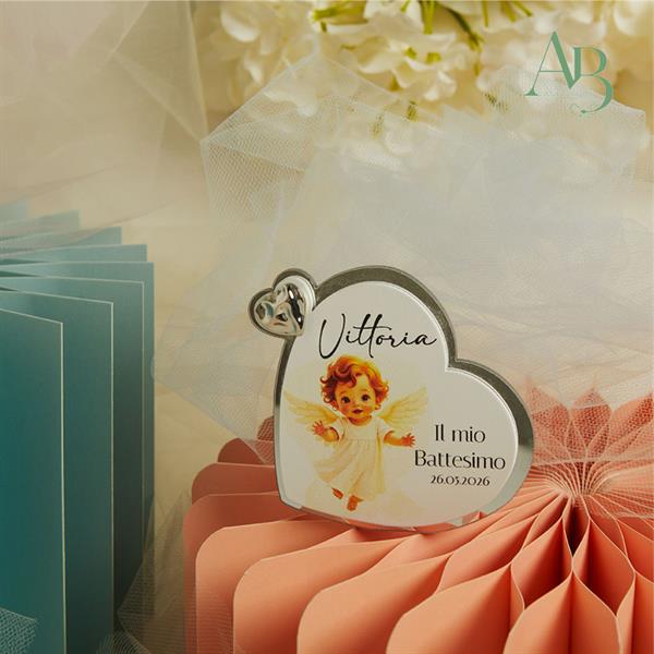 Icona Claraluna a forma di cuore decoro battesimo femmina
