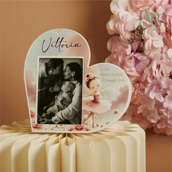 Porta foto cuore Claraluna in legno con decoro ballerina