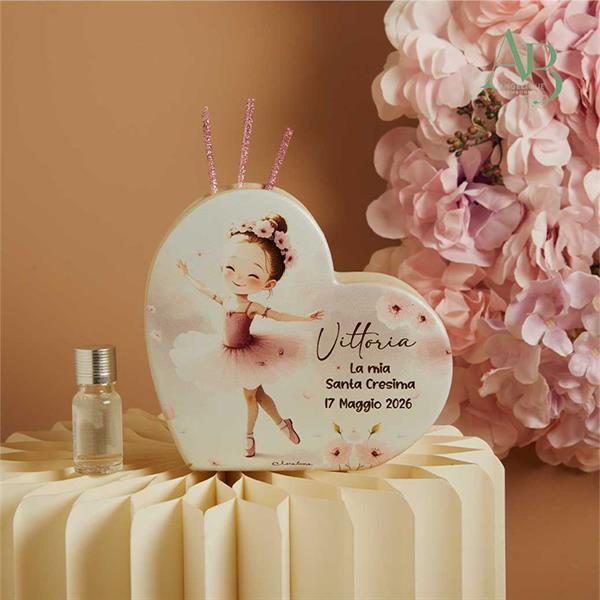 Diffusore cuore Claraluna in porcellana con decoro ballerina