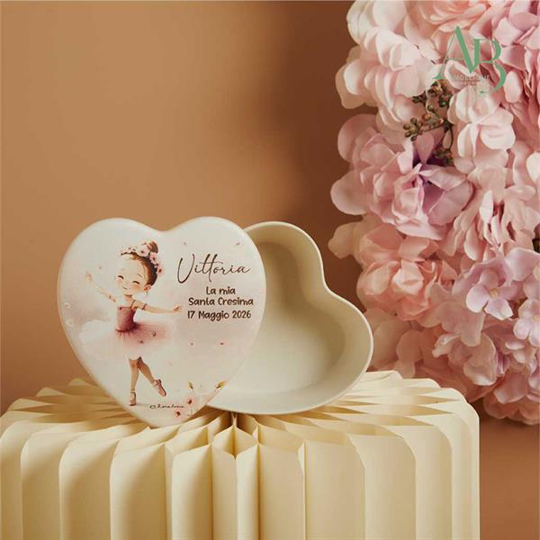 Scatola cuore Claraluna in porcellana con decoro ballerina