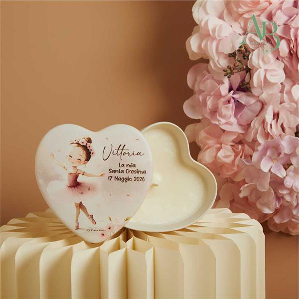 Scatola cuore Claraluna in porcellana con candela decoro ballerina