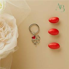 Portachiave Claraluna piccolo colore silver con quadrifoglio con cuore rosso