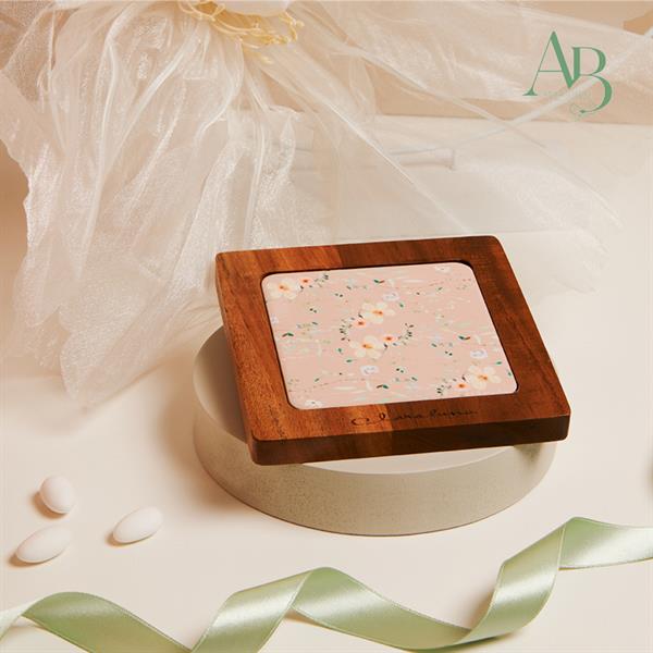Sottopentola Claraluna in legno e ceramica decoro floreale rosa