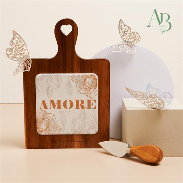 Tagliere Claraluna in legno Decoro Amore in porcellana con coltellino