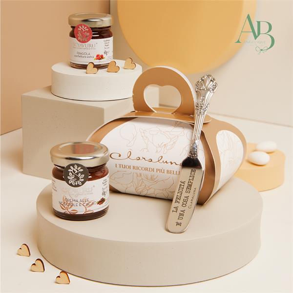Marmellata fragola 40 grammi+crema nocciola 40grammi Claraluna con coltellino