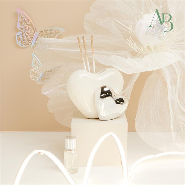 Diffusore Claraluna doppio cuore in porcellana bianca e silver