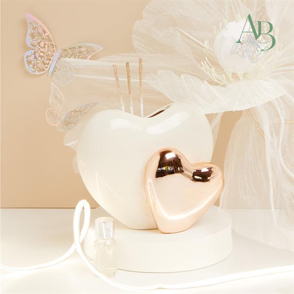 Diffusore Claraluna doppio cuore in porcellana bianca e oro rosa