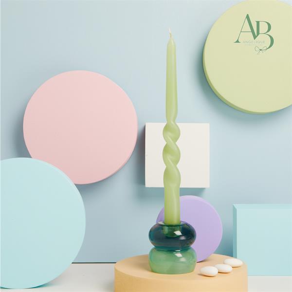Candelabro Claraluna piccolo in vetro verde con candela