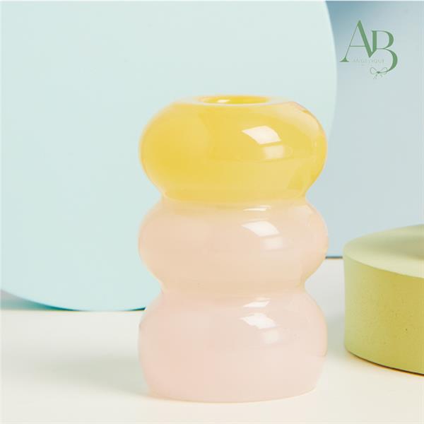 Candelabro Claraluna grande in vetro di colore rosa e giallo