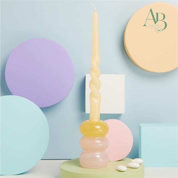 Candelabro Claraluna grande in vetro di colore rosa e giallo
