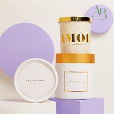 Candela Claraluna in vetro con decoro Amore profumazione vaniglia peso cera 120 grammi