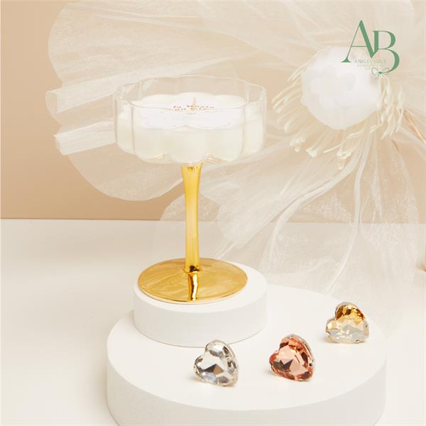 Candela Claraluna in bicchiere di vetro decoro gold