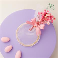 Porta Confetti Claraluna diametro 7 cm rosa con fiori senza confetti