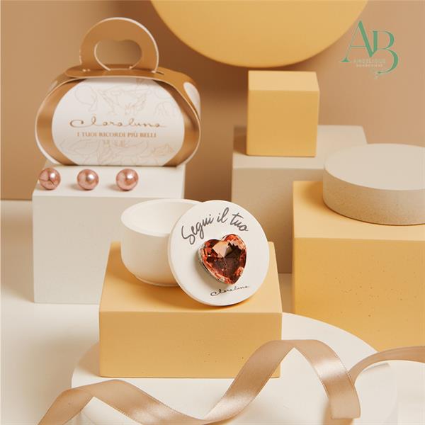 Scatolina Claraluna diametro 6x4 cm con cuore oro rosa