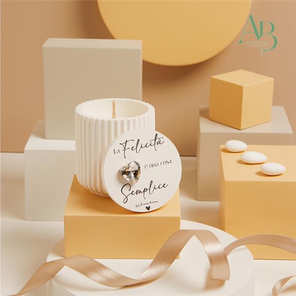 Scatolina Claraluna in gesso con cuore silver e candela