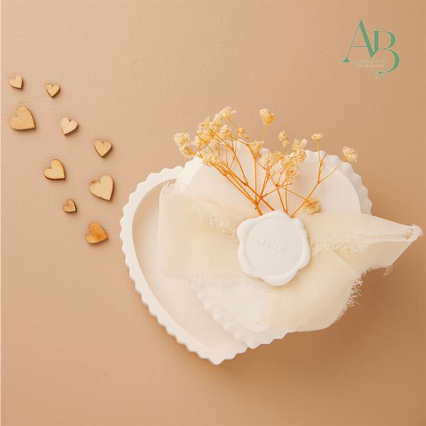 Scatolina in gesso Claraluna con fiocco chiffon colore avorio e ceralacca