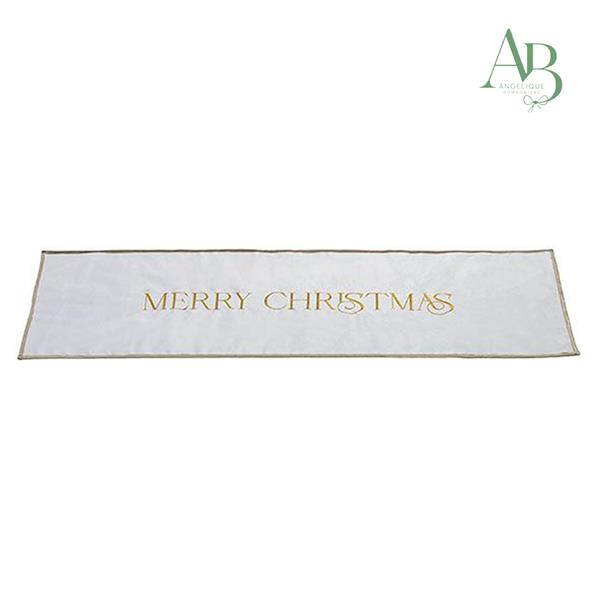 Runner Natalizio velluto bianco/oro merry xmas 47x150 cm