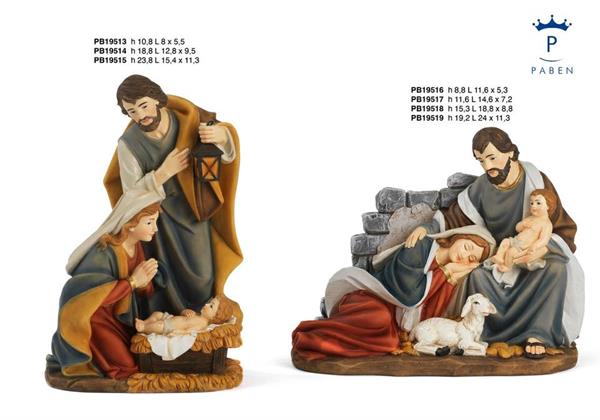 Gruppo natività con madonna sdraiata in resina h. 11,6 cm
