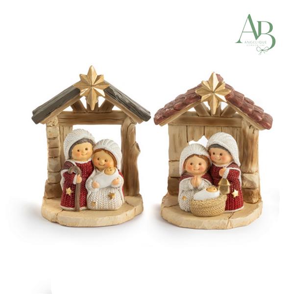 Gruppo natività spiritosa in resina con capanna 9,8 cm 2 soggetti assortiti