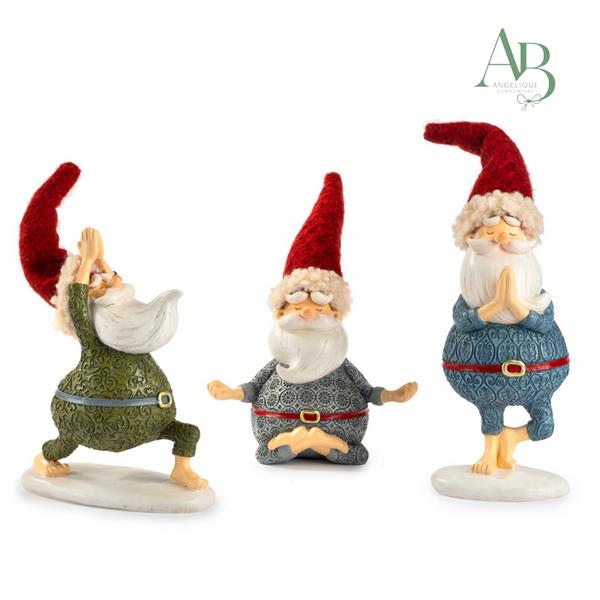 Babbo natale spiritoso in resina 3 soggetti assortiti in posizioni yoga h.24 cm
