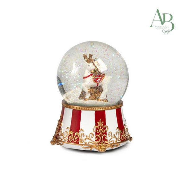 Carillon con globo in vetro e renna con albero di natale in resina h.14,4 cm