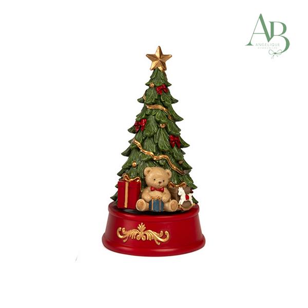 Carillon con albero di natale verde e pacchetti regalo in resina h.19,2 cm