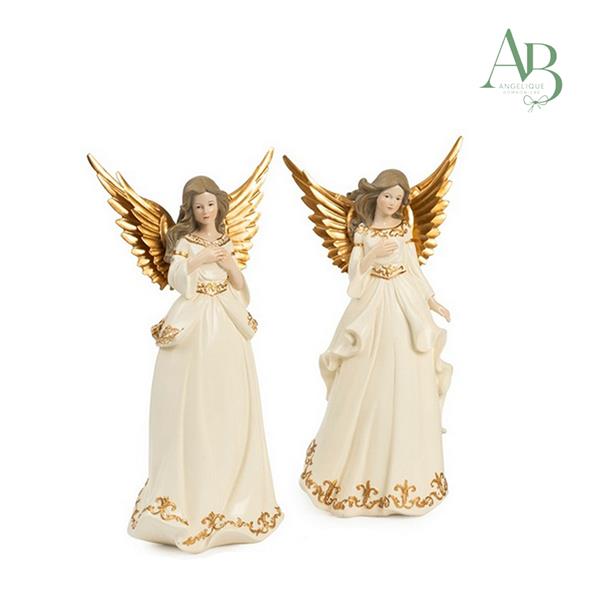 Angelo in resina con vestito bianco ed ali in metallo dorato h.33,5 cm 2 soggetti assortiti