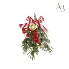 Pick natalizio con fiocco a righe e bacche h.13cm