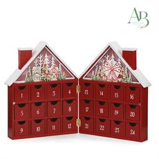 Calendario dell'avvento a forma di casetta rossa con led 48x4xh.30cm