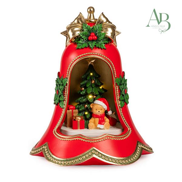 Campana natalizia con albero in resina con luci e musica in movimento H.36 cm