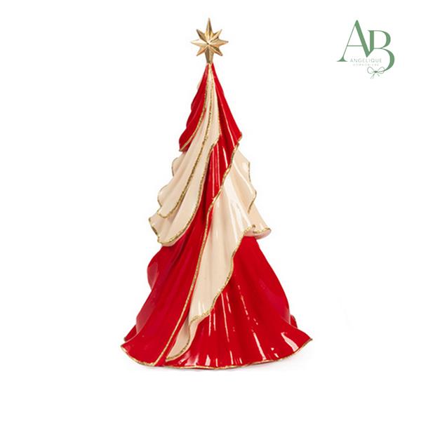 Albero di natale stilizzato bianco e rosso in resina h.35 cm
