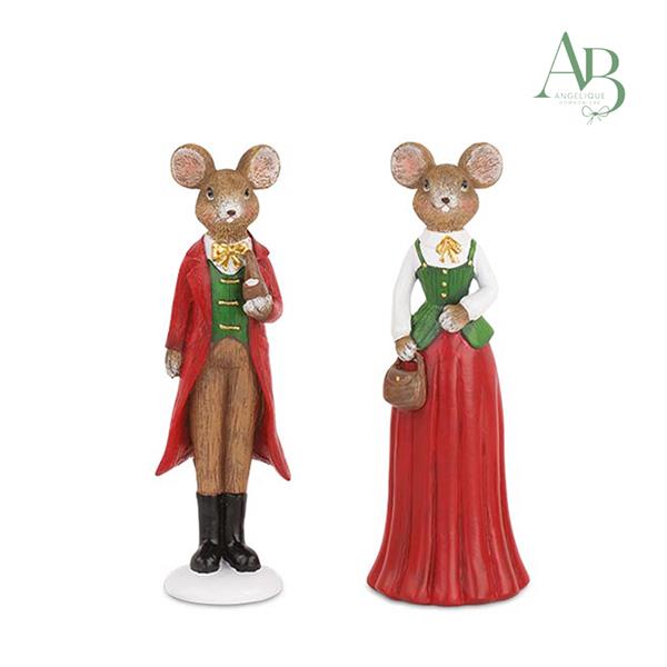 Coppia topolini natalizi 2 soggetti assortiti in resina rossa e verde h.19 cm