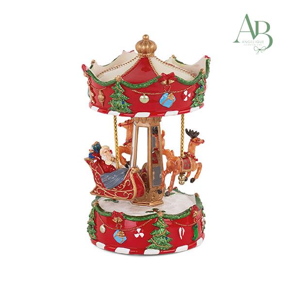 Carillon natalizio con babbo natale, renne e musica diametro 12,5xh.22 cm