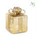 Pacco regalo natalizio in vetro colore oro con luce led 14,5x14,5xh.20cm