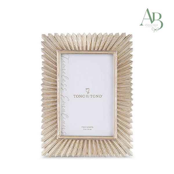 Portafoto natalizio decoro raggi color champagne 16xh.21,5 cm