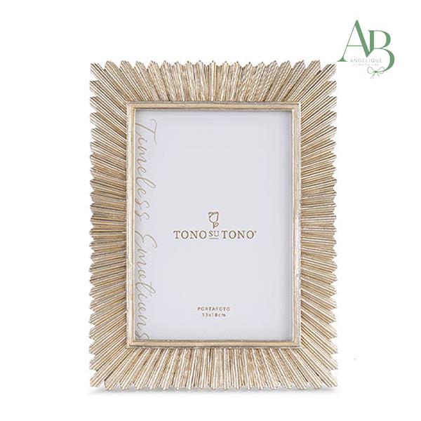 Portafoto natalizio decoro raggi color champagne 18,5xh.24 cm