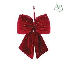 Fiocco natalizio in velluto color bordeaux con strass 13x20 cm