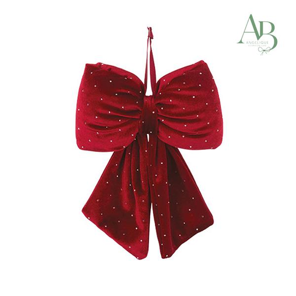 Fiocco natalizio in velluto color bordeaux con strass 13x20 cm
