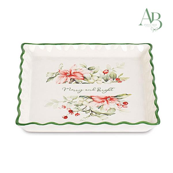 Vassoio quadrato decoro merry and bright in ceramica 20xh.20 cm con scatola regalo